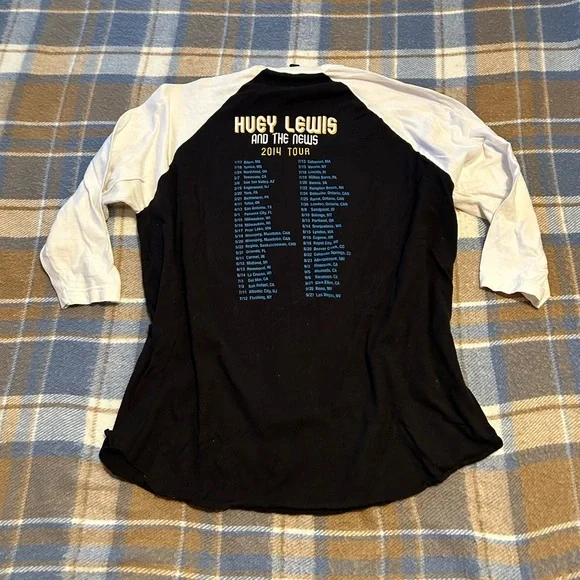 Tultex XXL B&W Huey Lewis and the news 2014 tour T-shirt 3/4 white sleeves - Picture 6 of 11